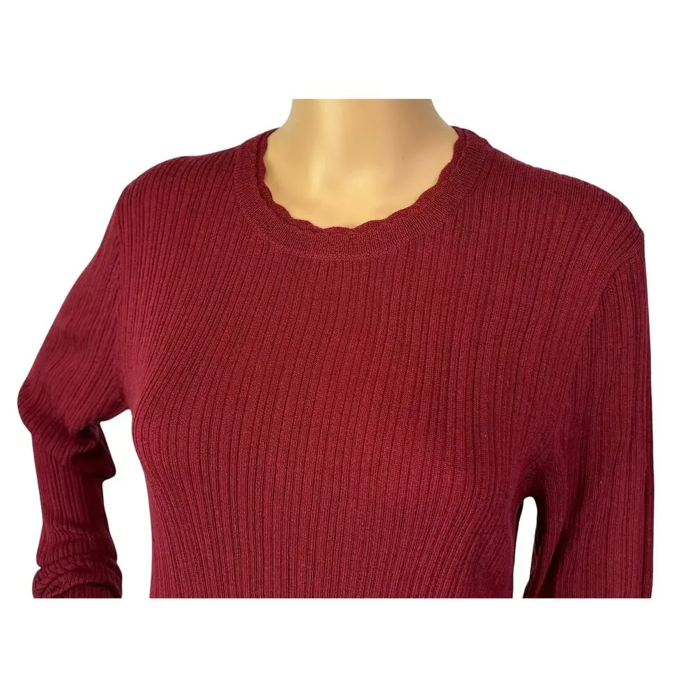 J. Crew Layered Pointelle Sweater Tee in Merino Wool Burgundy Red CN691 Size XL